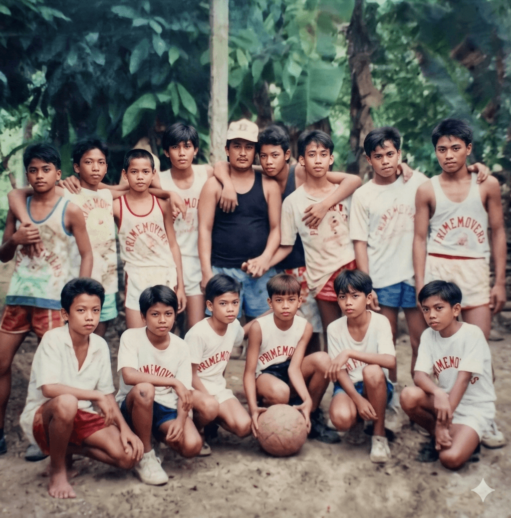 An AI-restored interpretation of the Primemovers basketball team photo